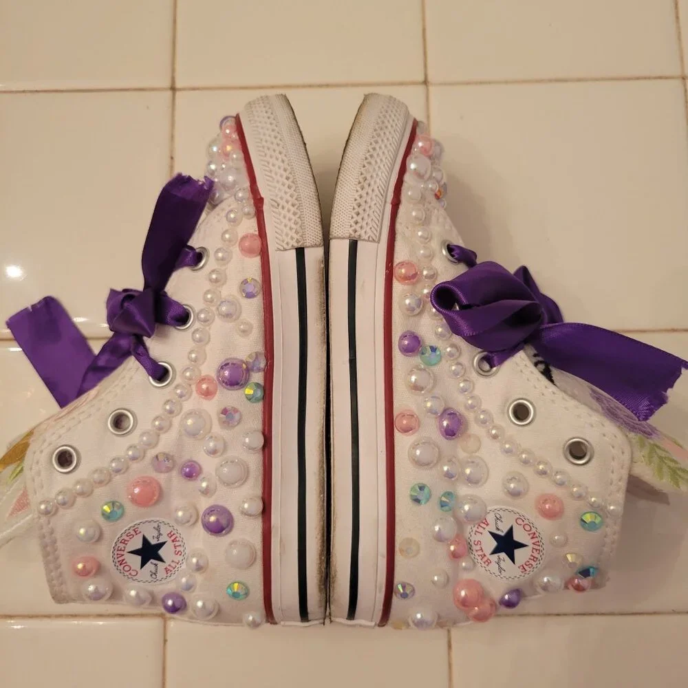 Custom Converse Unicorn Beaded‎ Shoes Infant 9 Embroidered Bling Glam Gift